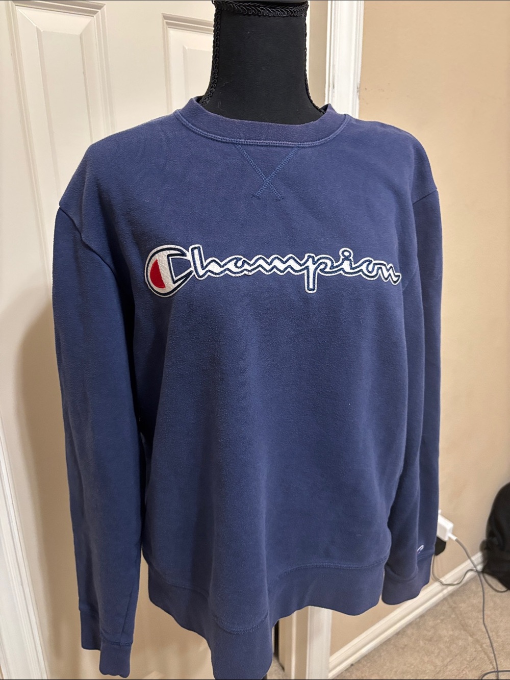 Champion Navy Crewneck Sweatshirt with Script Logo